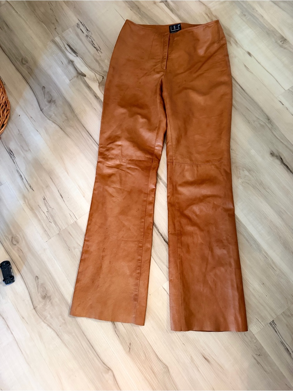 INC International Concepts Cognac Leather Flare Jeans